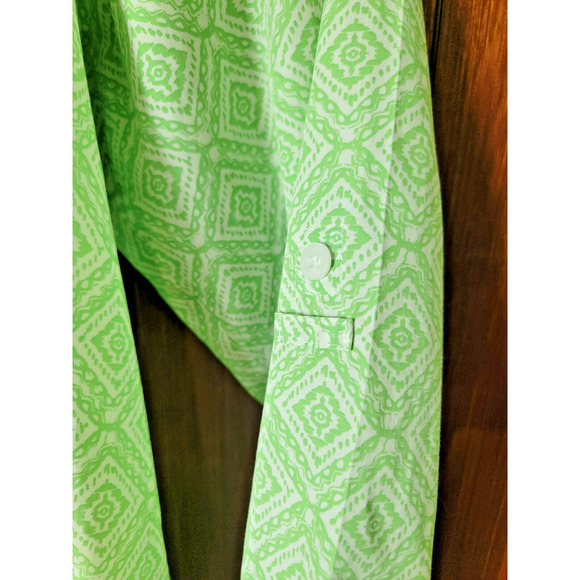 Chico’s Women's 3 No Iron 100% Cotton Blouse Light Green Diamond Pattern Spring - Picture 8 of 12